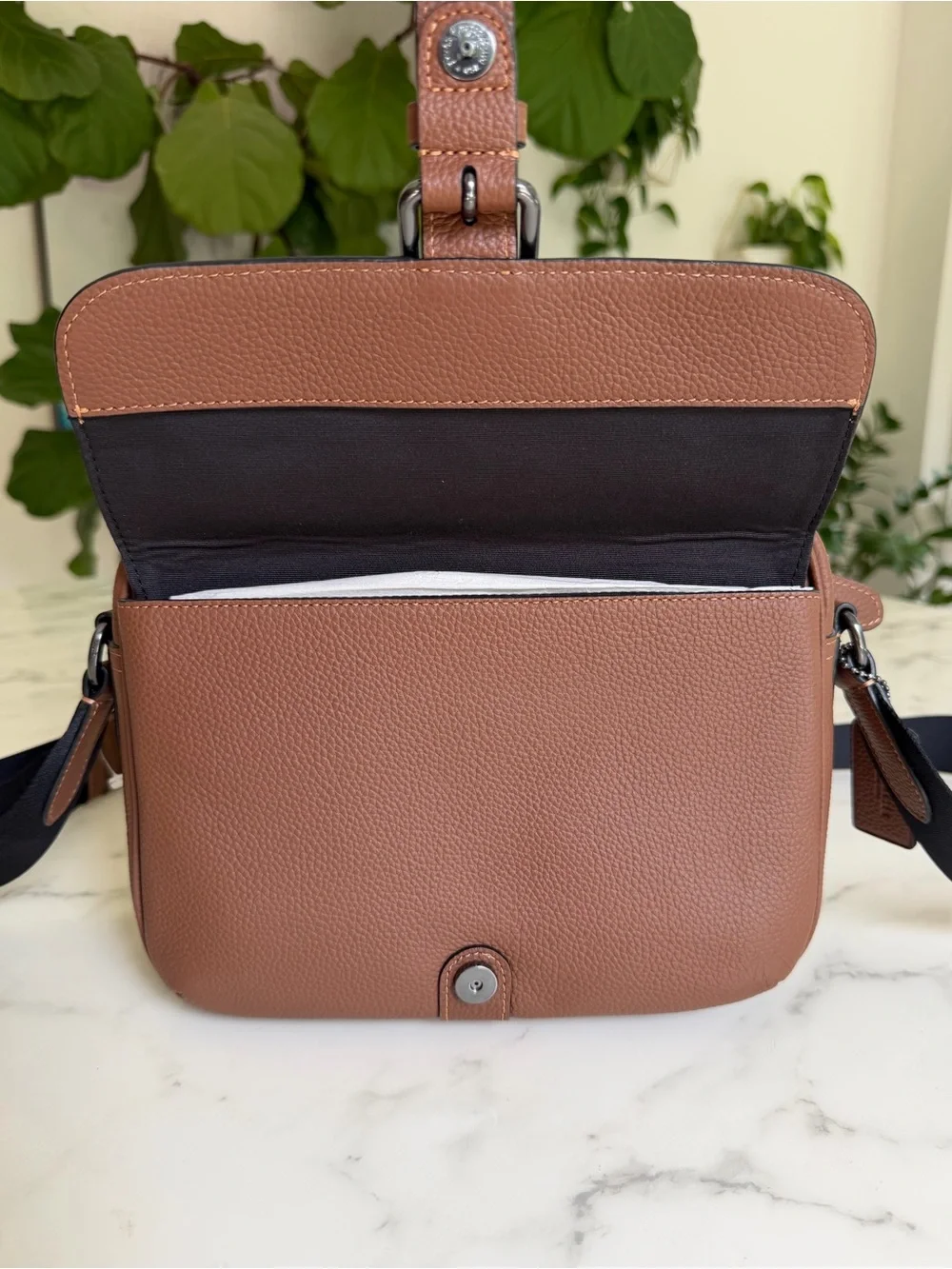 NWT COACH Hudson Crossbody Bag Gunmetal / Saddle Brown Leather Messenger C5399
